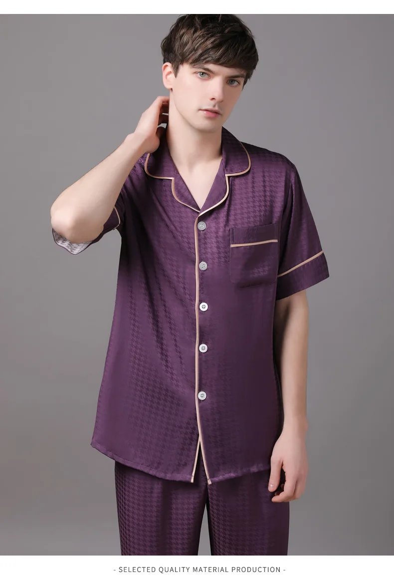 High Quality Couple Pajamas Suit Summer Short Sleeve Long Pant Home Cloth Men Ice Silk Thin Satin Large Size Sleepwear Set Women