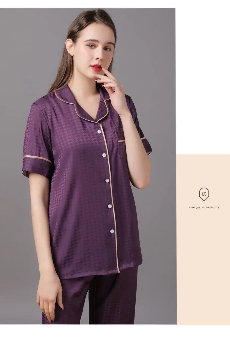 High Quality Couple Pajamas Suit Summer Short Sleeve Long Pant Home Cloth Men Ice Silk Thin Satin Large Size Sleepwear Set Women