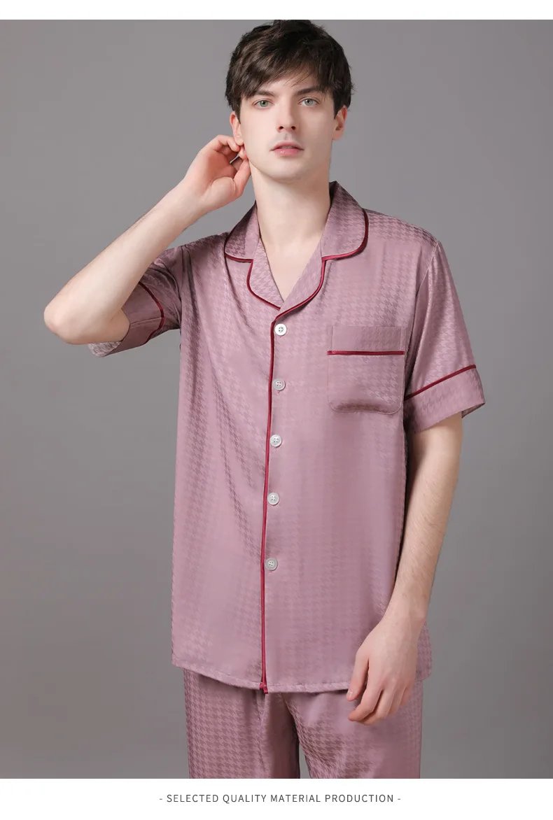 High Quality Couple Pajamas Suit Summer Short Sleeve Long Pant Home Cloth Men Ice Silk Thin Satin Large Size Sleepwear Set Women