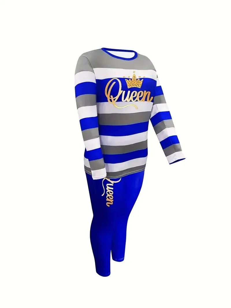 Plus Size Women's Fashion Striped Print Two-Piece Set