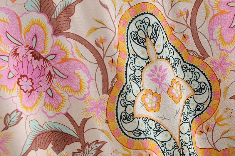 Boho Queens Women Peacock Print Bat Sleeve Beach Bohemian Kimono Robe Ladies V Neck Tassel Summer Happie Bikini Cover-ups