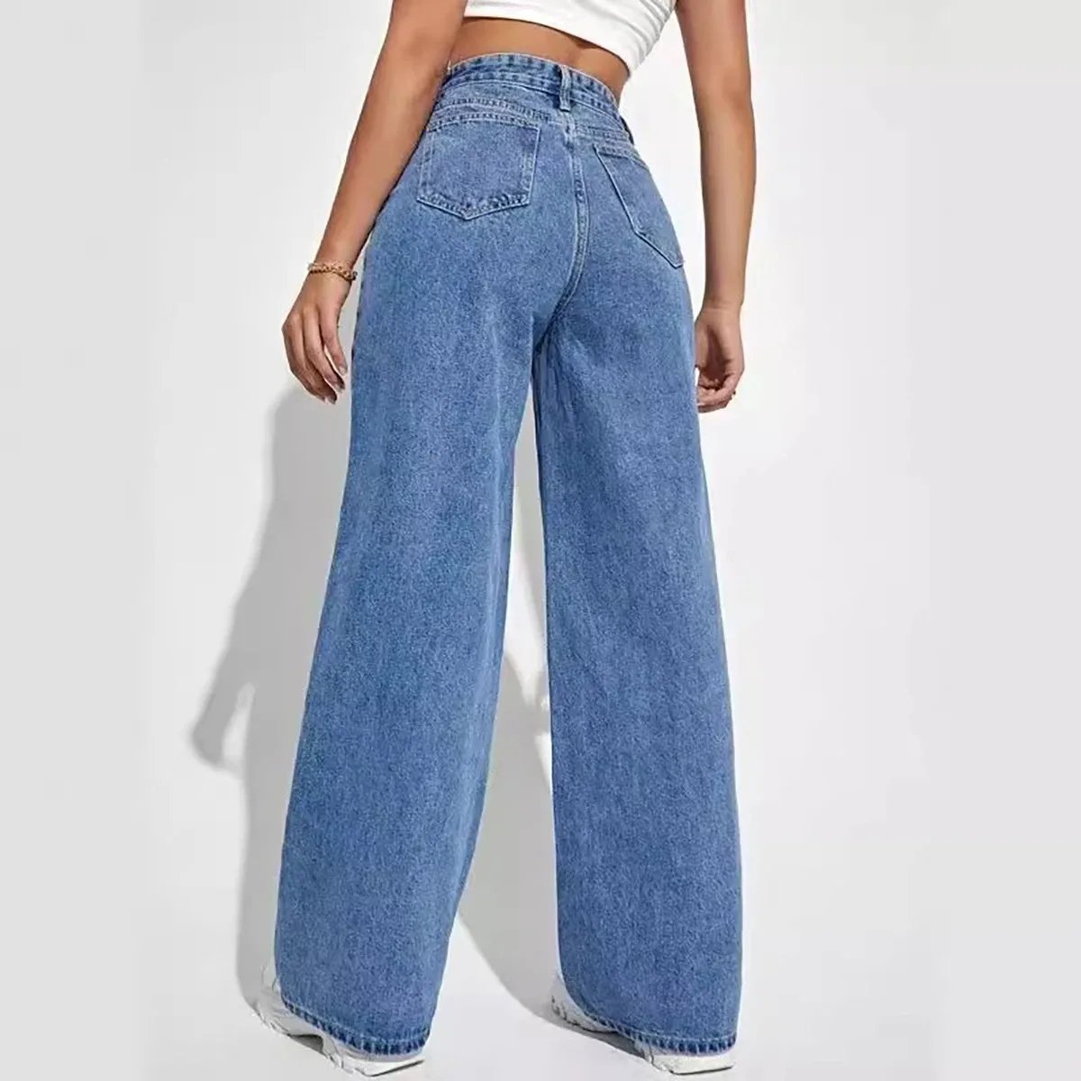 retro baggy straight pants High waisted all-in-one slim pants