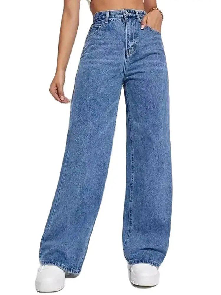 retro baggy straight pants High waisted all-in-one slim pants