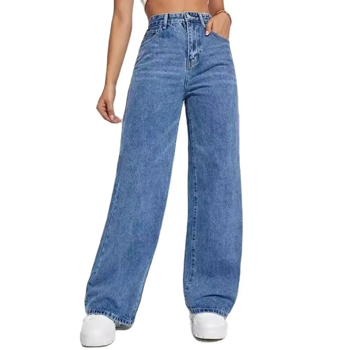 retro baggy straight pants High waisted all-in-one slim pants