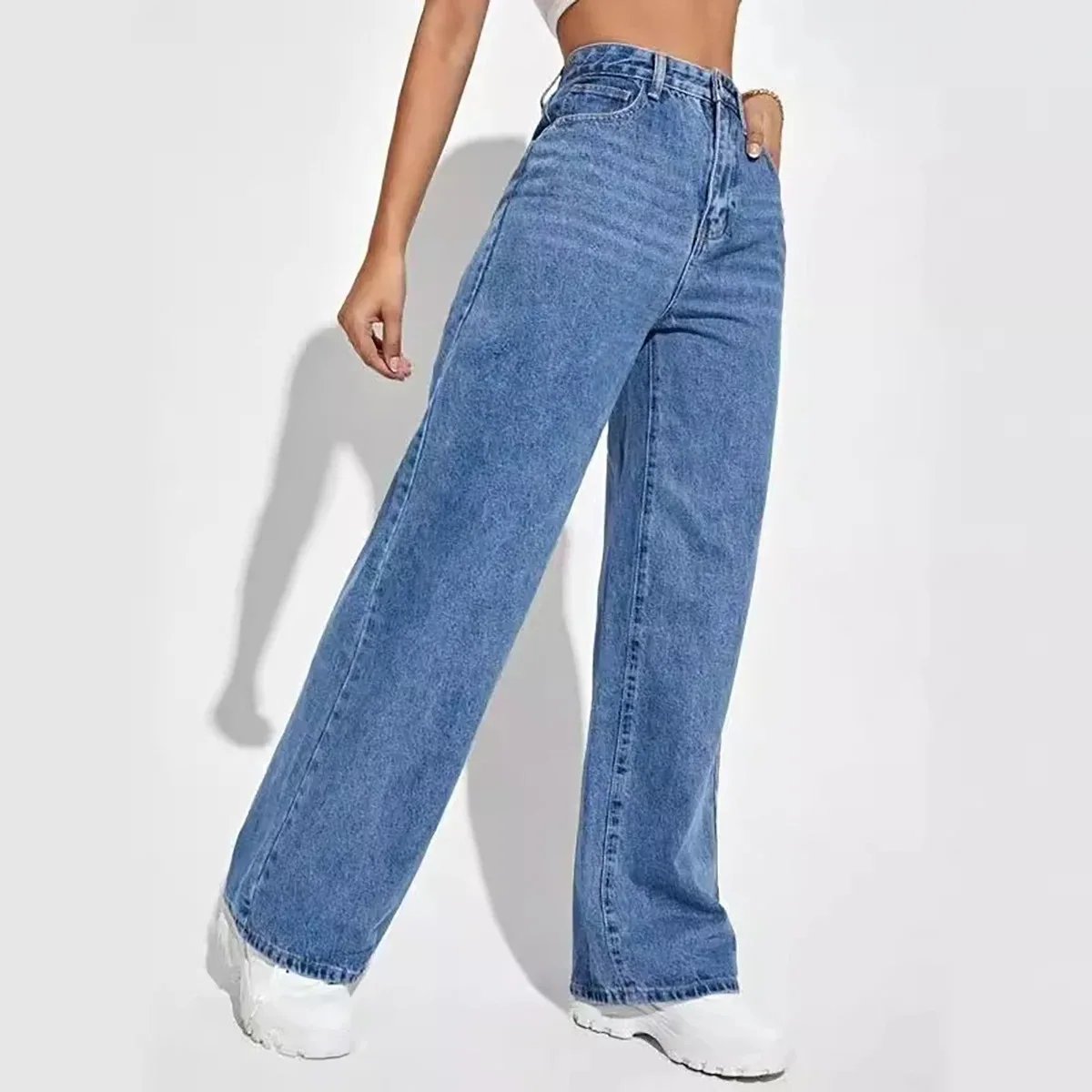 retro baggy straight pants High waisted all-in-one slim pants