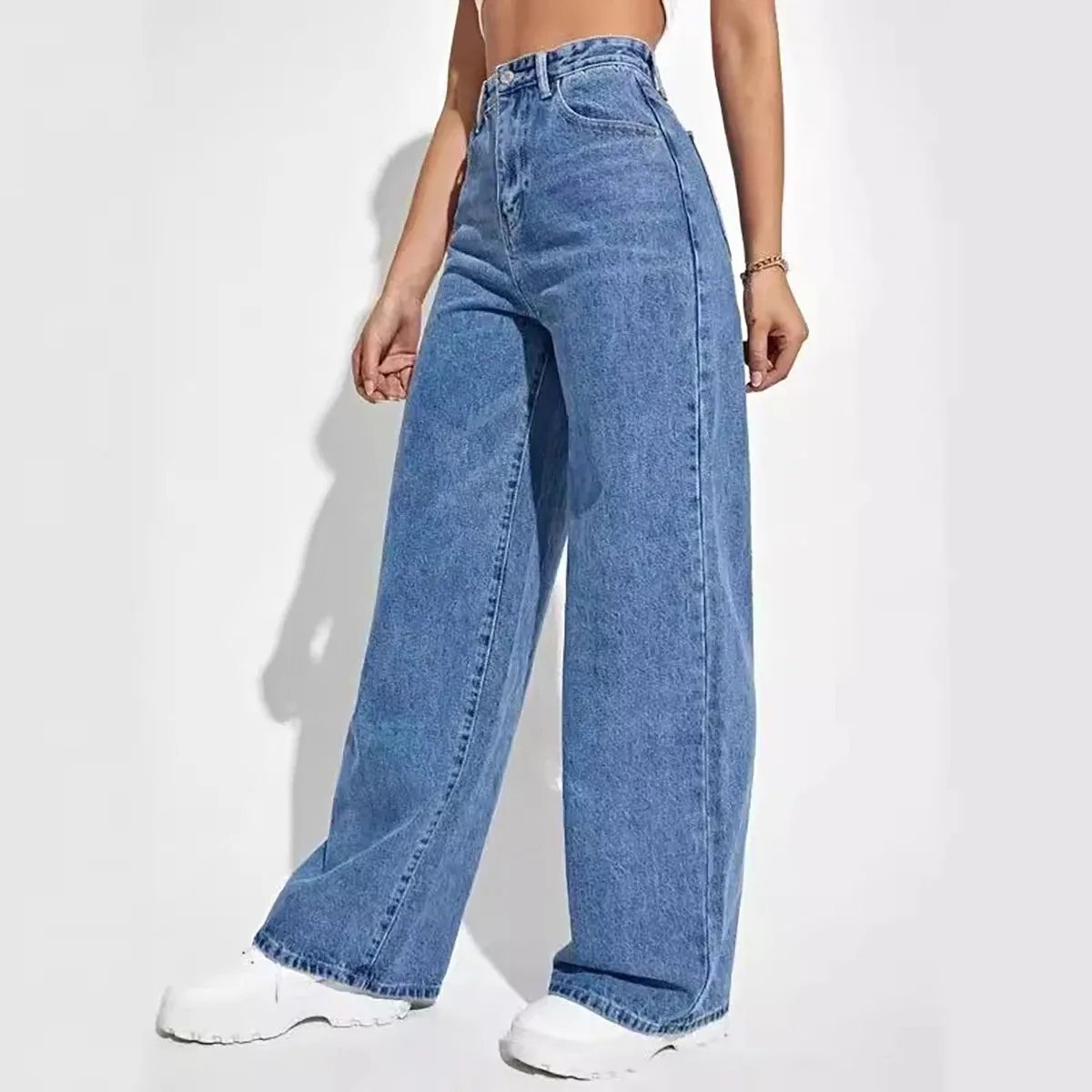 retro baggy straight pants High waisted all-in-one slim pants