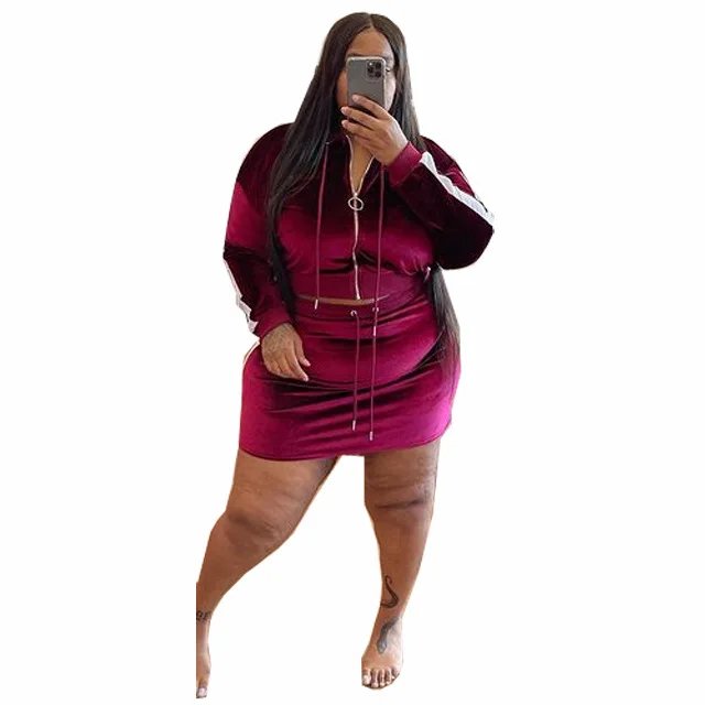Plus Size Women Velvet Sweatsuit  2 Two Piece