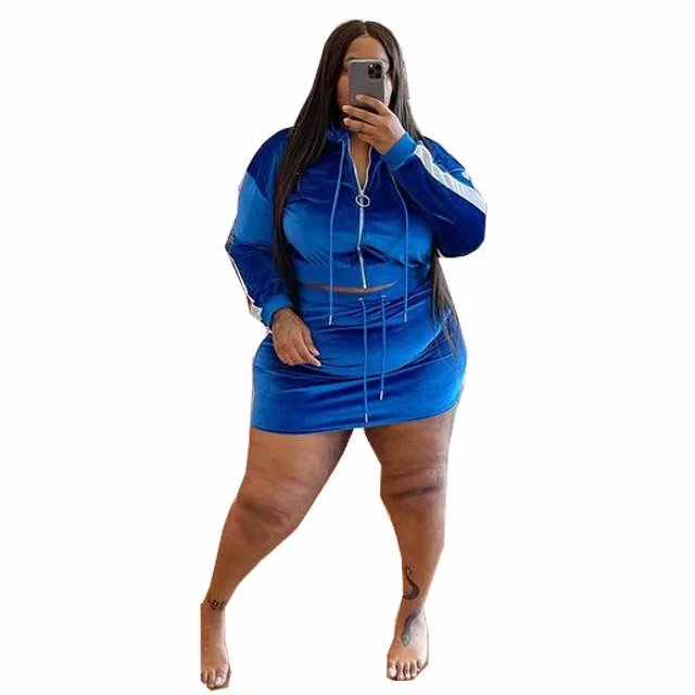 Plus Size Women Velvet Sweatsuit  2 Two Piece