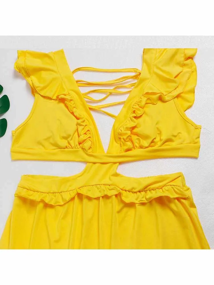 Women Sexy Backless Yellow Maxi Dress