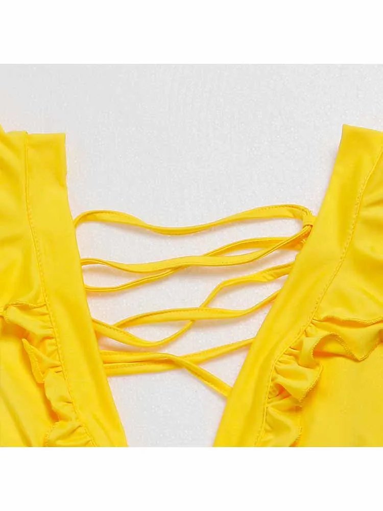 Women Sexy Backless Yellow Maxi Dress