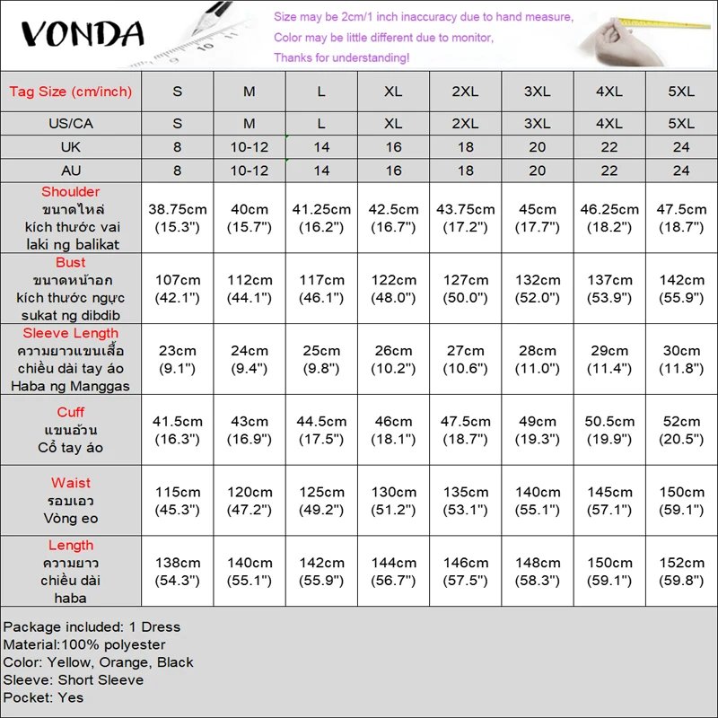 Plus Size VONDA Women Bohemian Dress