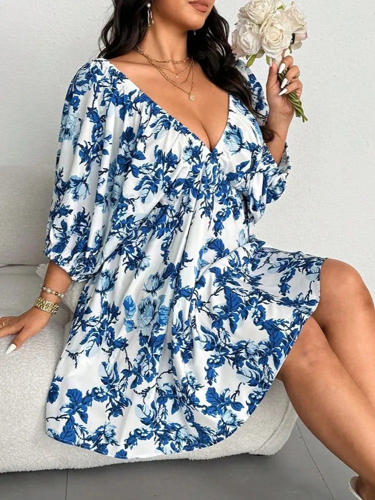 plus Size V-Neck Romantic Dress