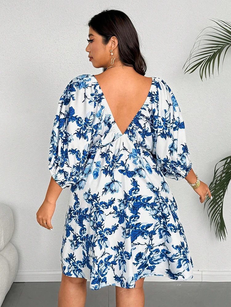 plus Size V-Neck Romantic Dress