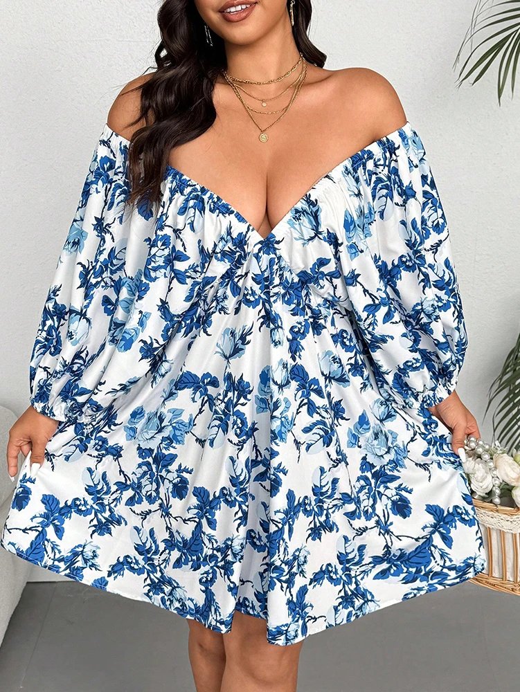 plus Size V-Neck Romantic Dress