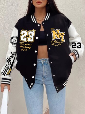 New York Art Letter 23 Printed Plus Size Women Jacket